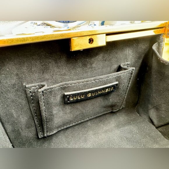 🆕 LULU GUINNESS 🧿 Karlie Leather Striped Clutch with Lip Closure, Black/White - Picture 10 of 12